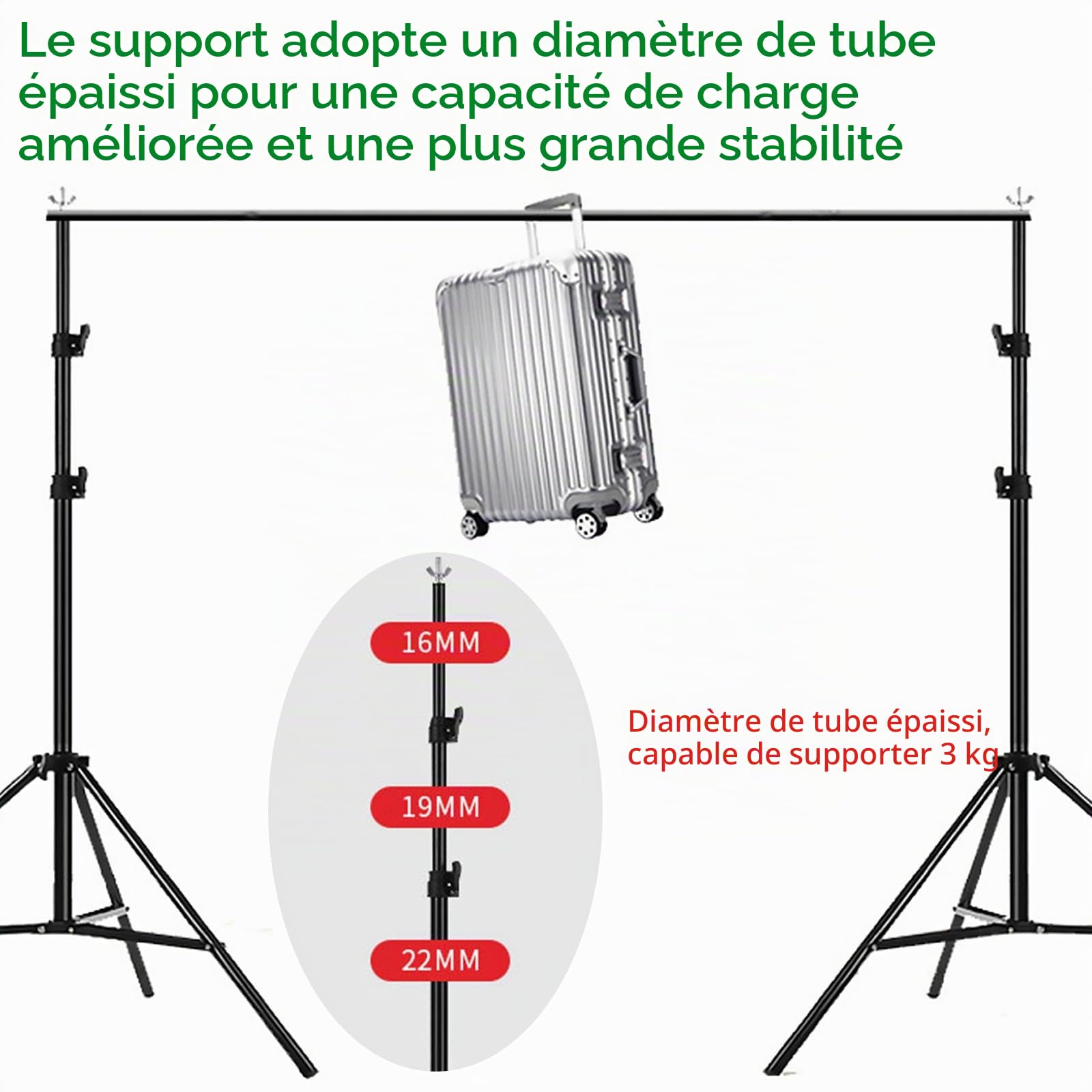 Fond Vert avec Support, 3 x 3 m écran Vert avec Support de Fond Réglable de 2,6 x 3 m et 4 Pinces de Fond pour Prise de Photo Streaming Vidéo de Jeu