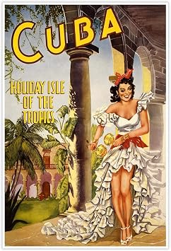 Antiguos Maps Cuban Travel Print - Cuba Holiday Isle of the Tropics | Art Poster Vintage Wall Decor | 16 x 24 inches