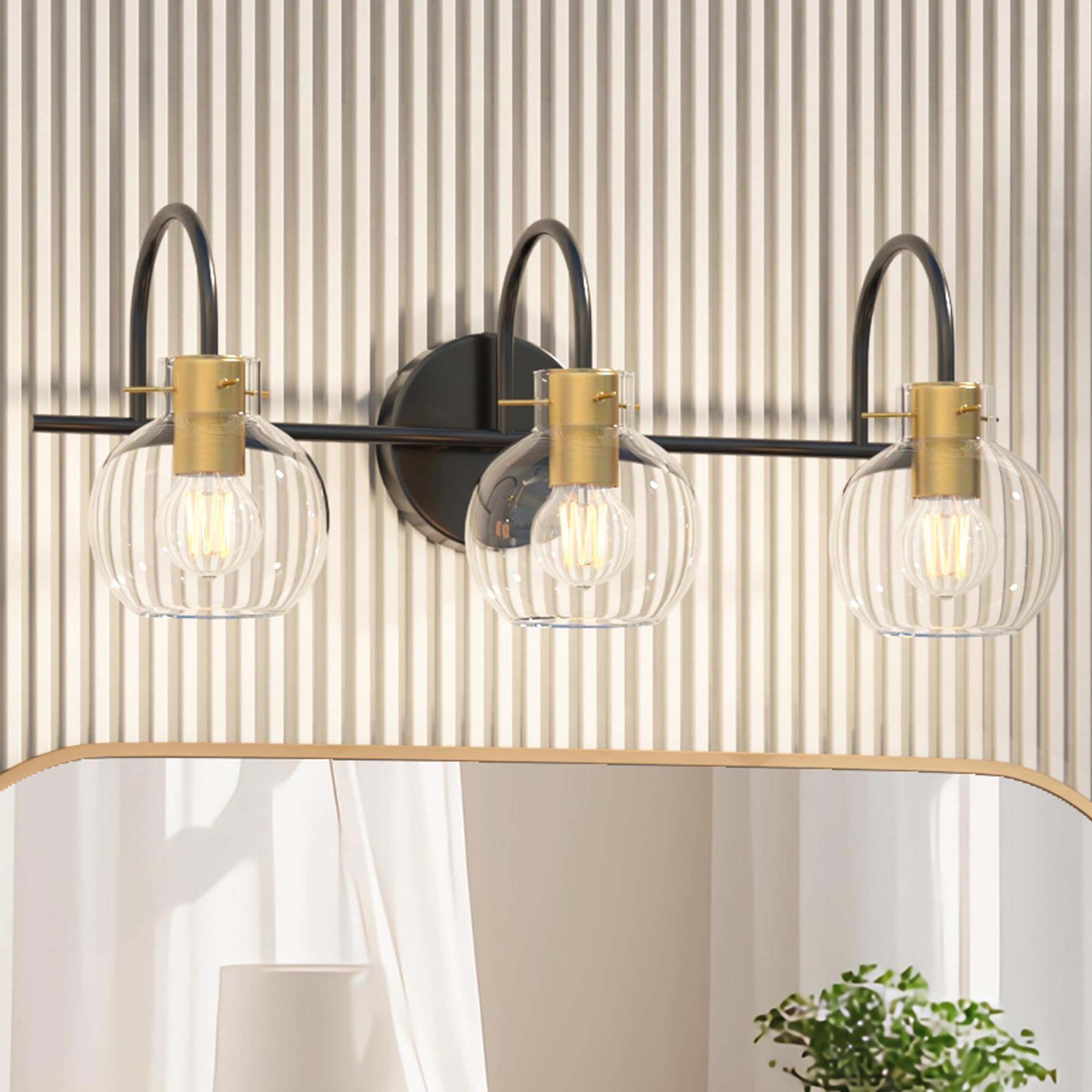 Bathroom Vanity Light Fixtures,3 Light Brushed Black Wall Sconces, Modern Bathroom Lighting Over Mirror, UL Certified with Glass Shades, Vanity Lights for Bathroom, Bedroom, Hallway