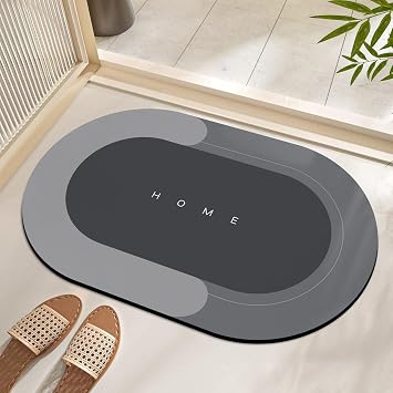 Super Absorbent Bath Mat, Quick-drying Bathroom Mats, Super Absorbent Living Room Floor Mat , Rubber Non-slip Bottom, Easy to Clean Bathroom Rugs, Simple Kitchen Doormat Oval Light Gray, 40x60cm