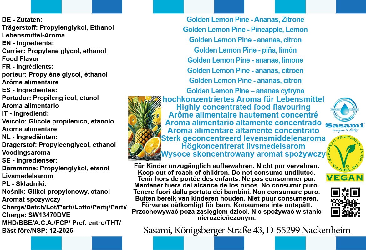 Golden Lemon Pine – ananas cytryna aromat koncentrat – Wegański – Sasami – 100ml