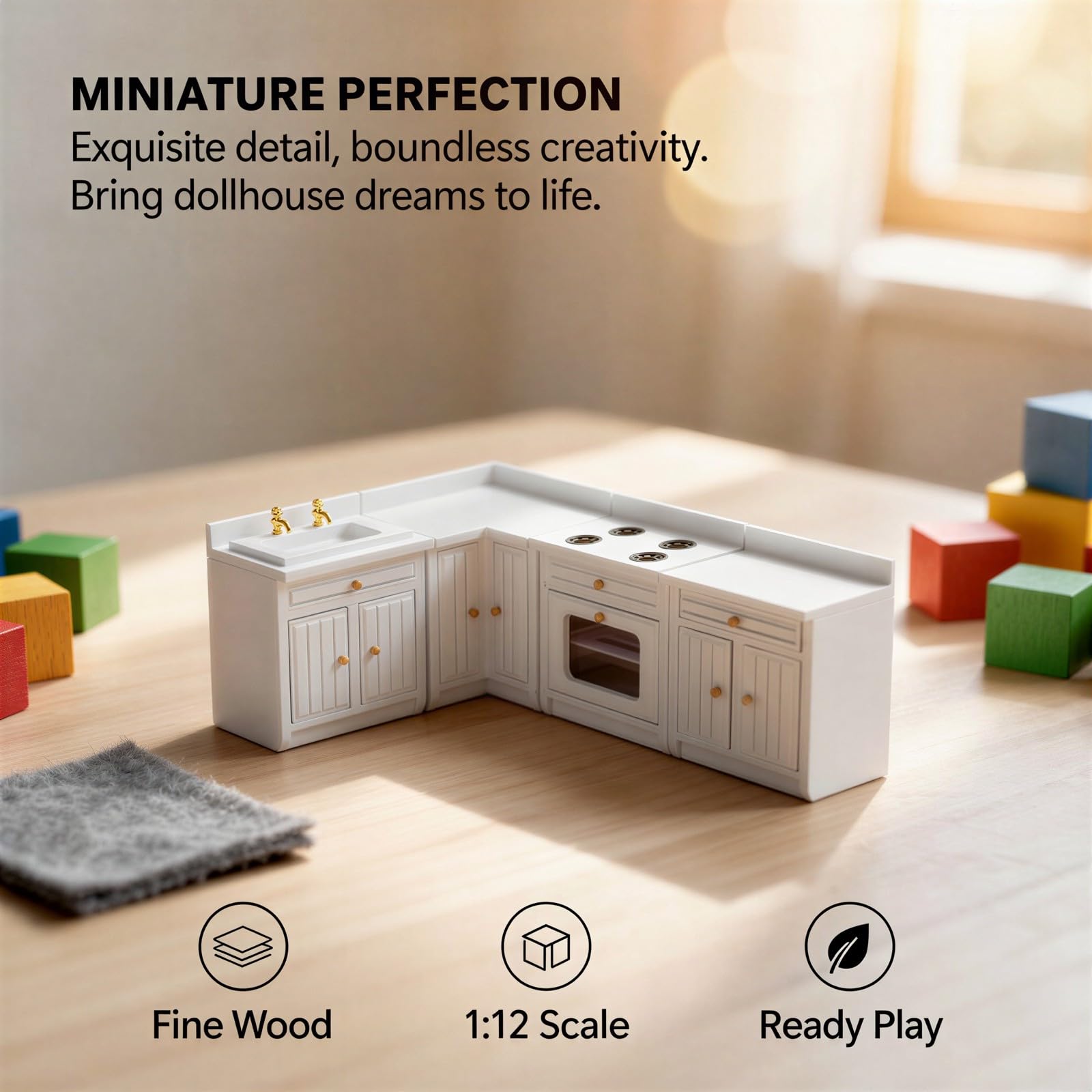 Set da gioco per casa delle bambole in miniatura in scala 1:12, mobili da cucina in legno, set da frigorifero, per artigianato fai da te, appassionati di modelli