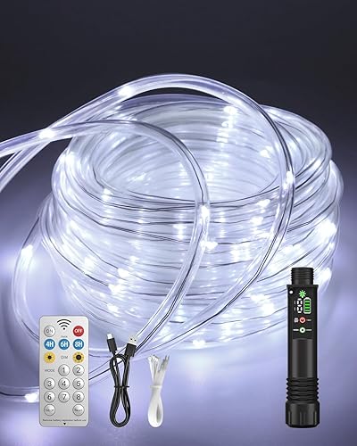 Miniatura 14 de Luces de cuerda, recargables 79 pies 240 LED para exteriores, impermeables, con batería recargable portátil de 1200 mAh, temporizador y 8 modos para