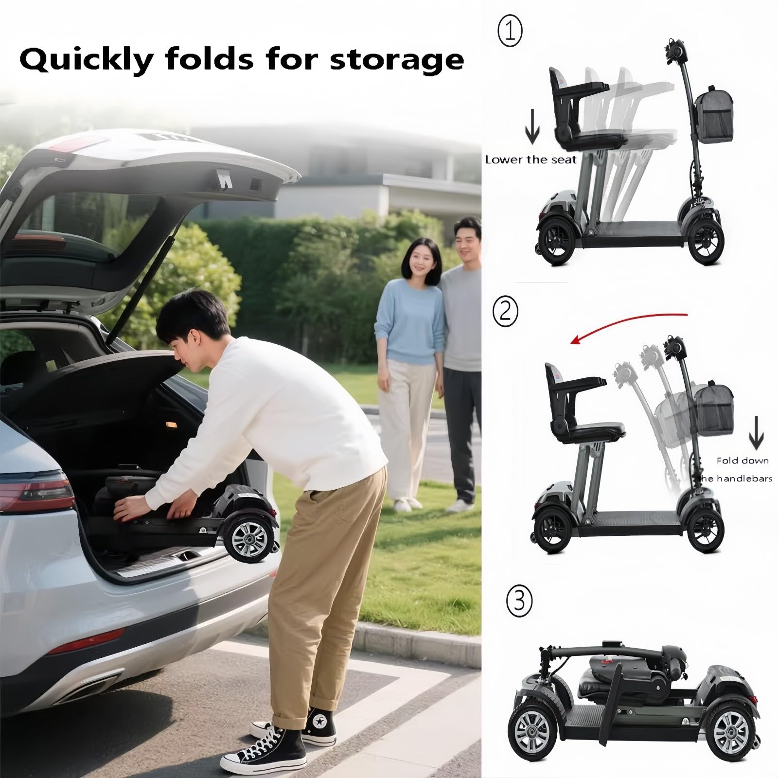 Scooters De Movilidad para Adultos,Scooter De Movilidad Plegable Y Ligero De 4 Ruedas, Equipado con Freno Electromagnético,para Personas Mayores, Adultos Y Personas con Discapacidad.