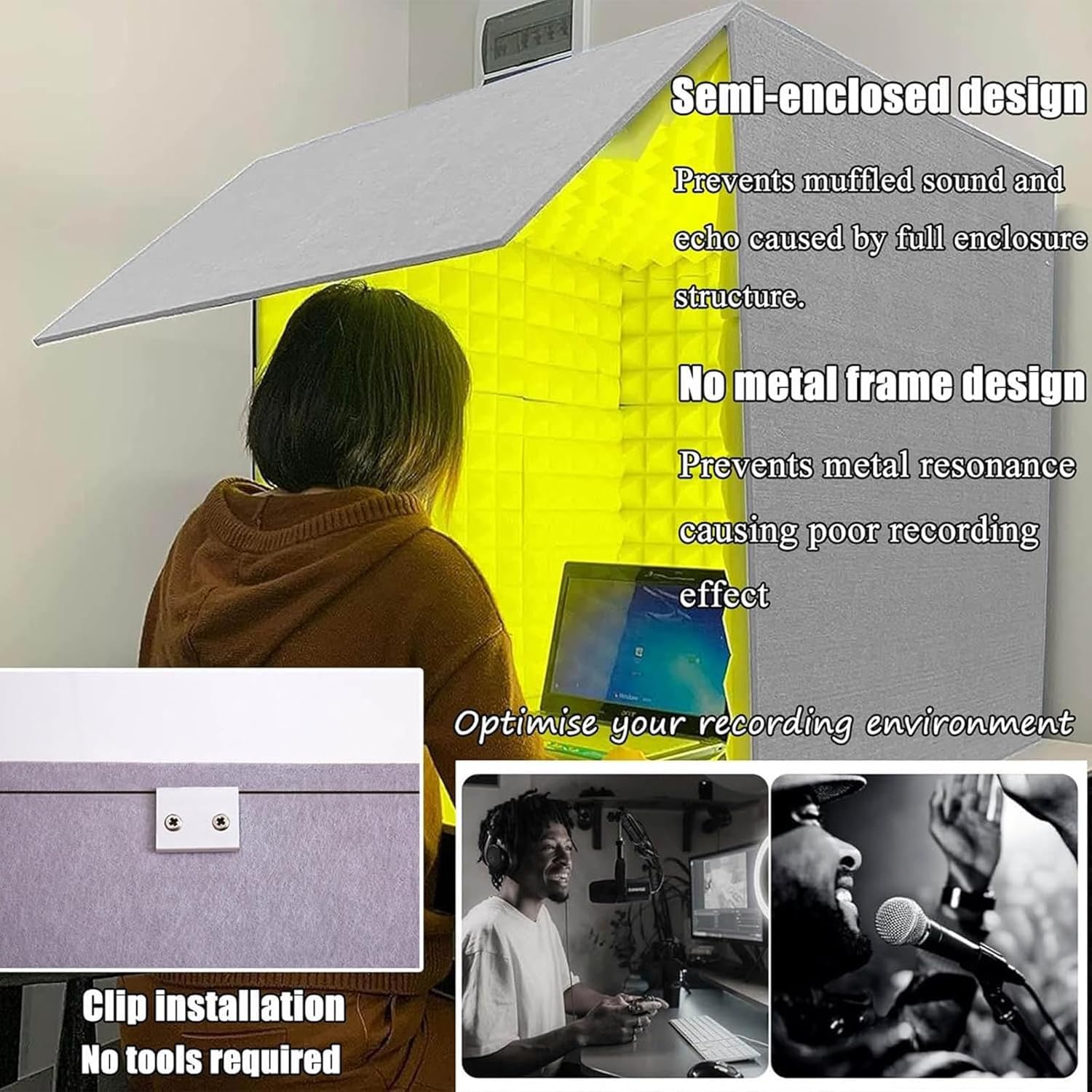 Équipement de Studio d'enregistrement, Cabine d'isolation, boîte de Cabine vocale d'enregistrement sonore Portable Faite Maison, for Studio, Blog, Utilisation vocale(Purple,60 * 60cm)
