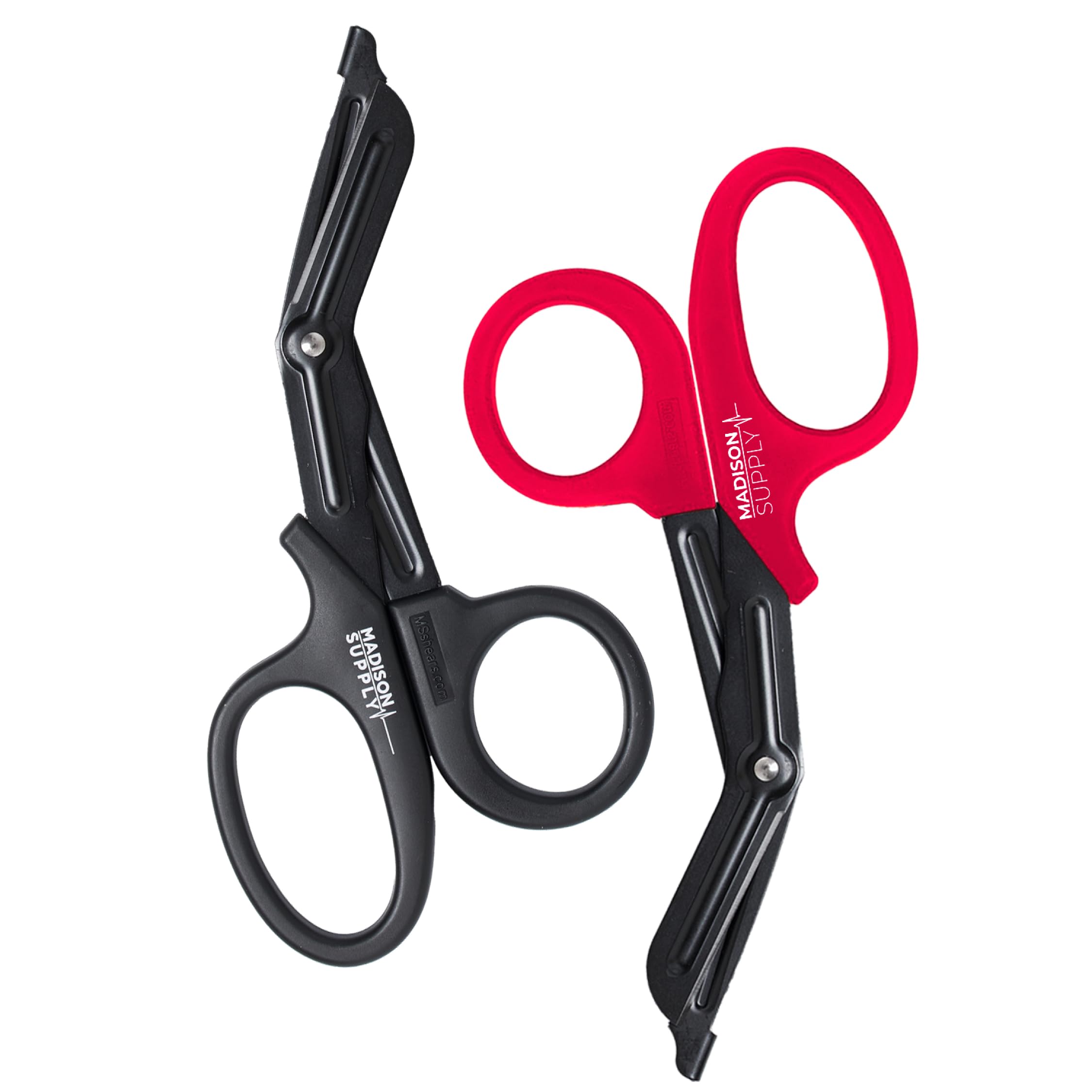 Madison Supply Trauma Shears Red - 7.5 Inch EMT and Nurse Scissors with Quality Stainless Steel, Fluoride-Coated Non-Stick Blades, High-Impact Handles