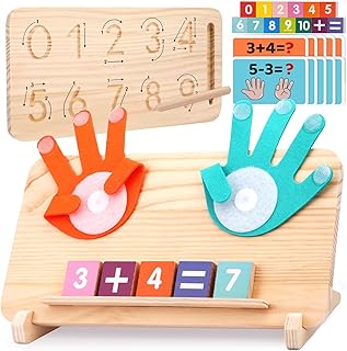 Montessori Learning Toys for Toddlers 2-4, Double-Sided Finger Counting & Number Tracing Board, Colorful Number Blocks, So...