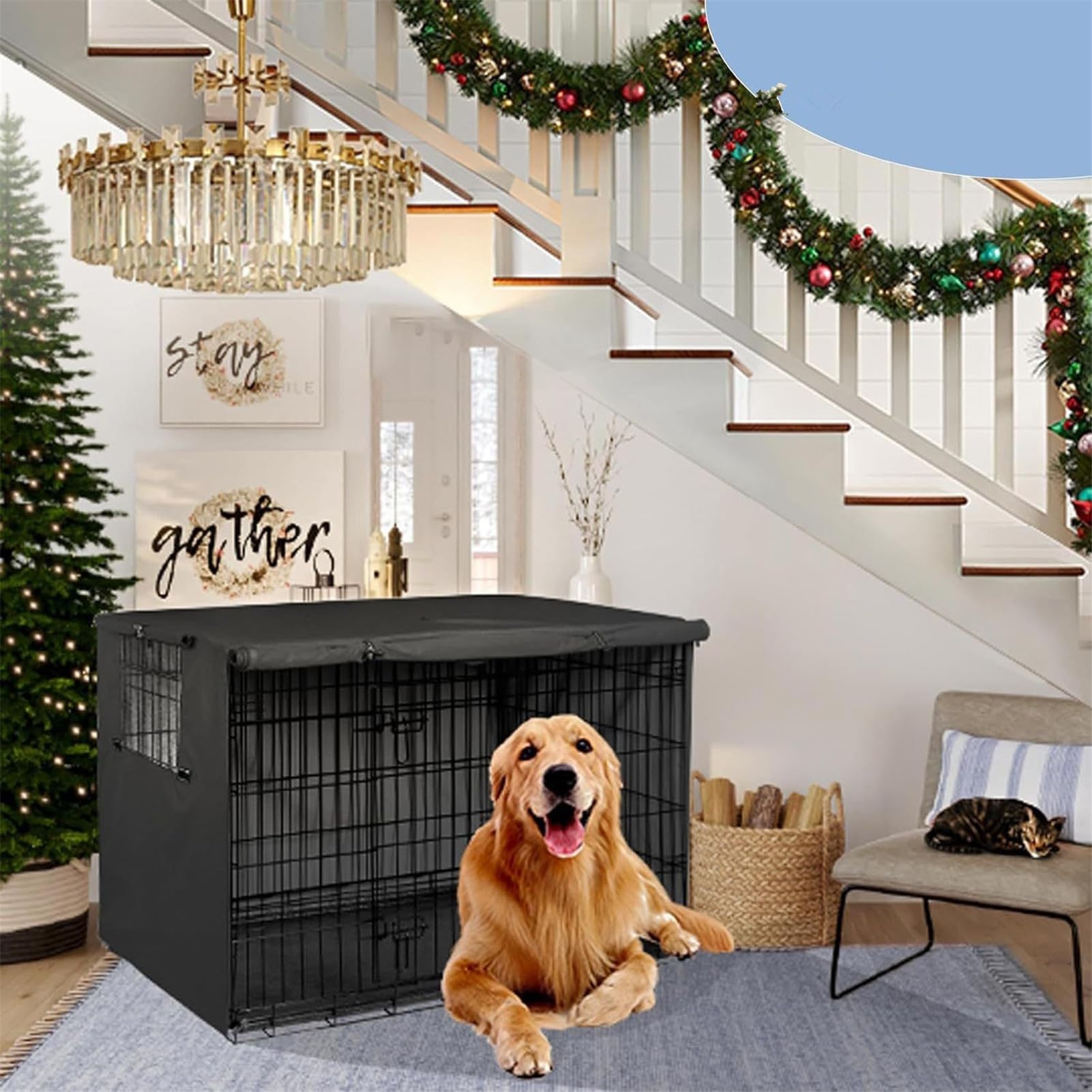 Copertura per gabbie per cani, Tessuto Oxford 210D Porta Copri Kennel Cane, impermeabile Copertura della gabbia, per animali domestici Copertura della gabbia per cani (XXL,Nero)