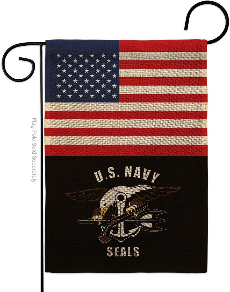 US Navy Seals Garden Flag Set Wall Holder Armed Forces USN Seabee United State American Military Veteran Retire Official Small Decorative Gift Yard House Banner Double-Sided Made In USA 13 X 18.5