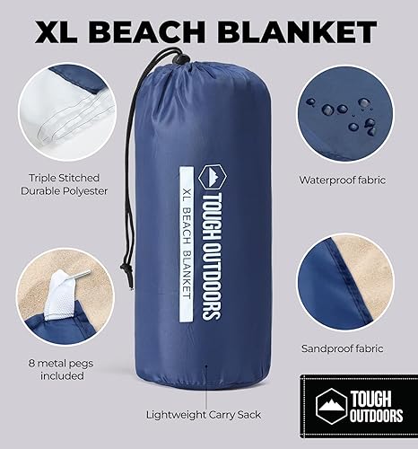Miniatura 3 de Tough Outdoors Manta de playa extra grande, impermeable, a prueba de arena, de gran tamaño, 11 x 10 pies, sin arena, para 9 adultos, senderismo, al