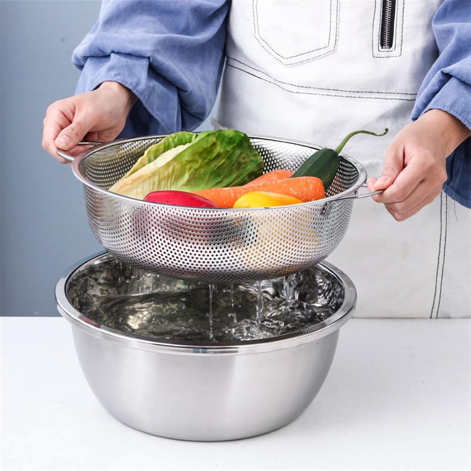 mesh sieve Utensils For Kitchen Gadget Stainless Steel Rice Sieve Fruit Vegetable Drainer Washing Basket Colanders Kitchen Tool Accessories utensilio