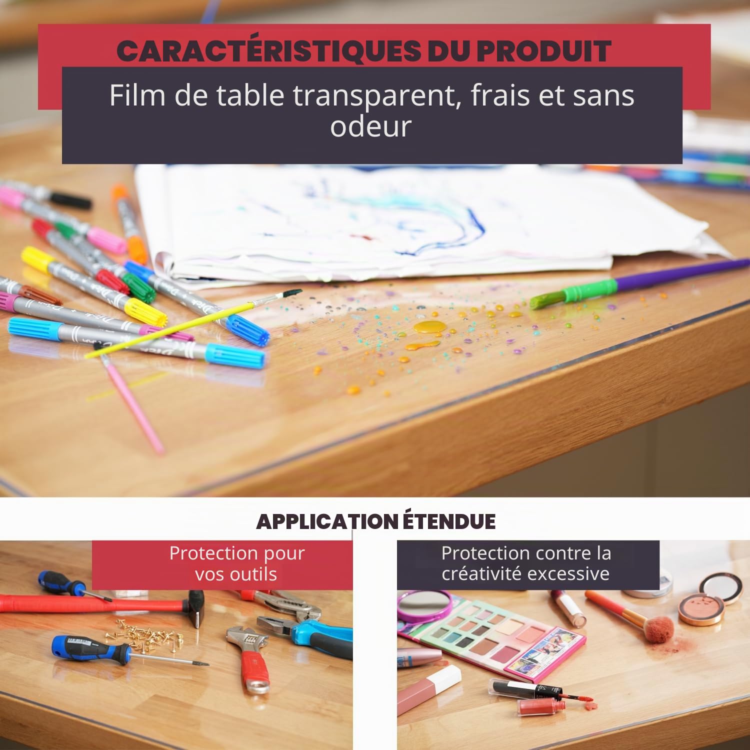 Film de table transparent sur mesure - Nappe transparente de 2 mm - Protection de table transparente - Lavable - Bord droit - 80 x 120 cm
