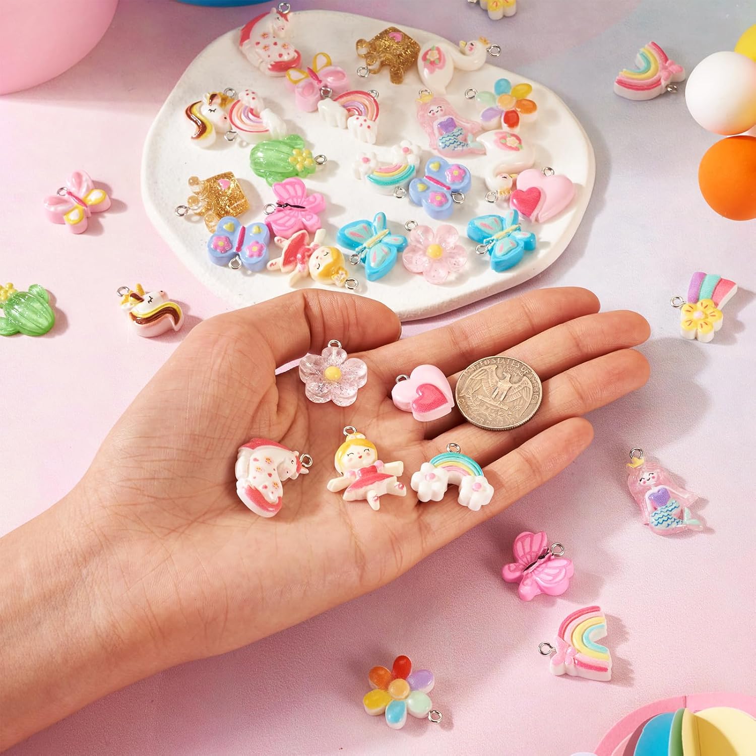 Cheriswelry 36pcs Butterfly Cactus Flower Pendants Cute Rabbit Heart Resin Dangle Charms Lovely Earring Making Charms Hang Ornament 15~30mm for DIY Craft Necklace Jewelry Making - Image 6