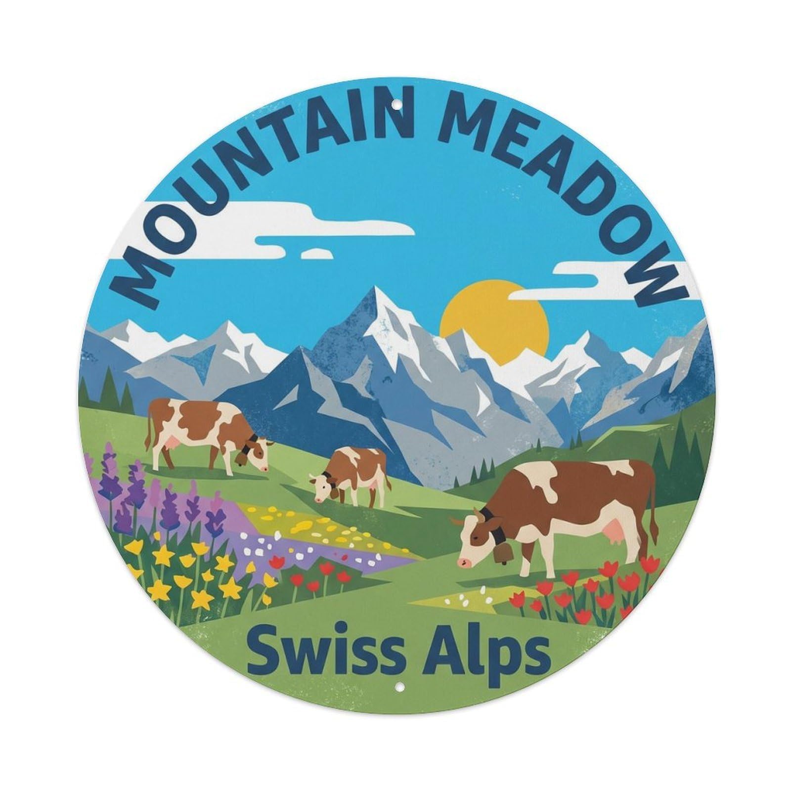 Vintage Travel Mountain Meadow Switzerland Metal Tin Sign