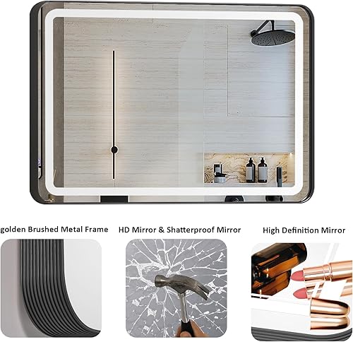 Miniatura 7 de Espejo de baño LED de 39 × 26 con luz, espejos de baño con marco de aluminio, antiniebla, 3 colores y regulable, plateado (horizontalvertical)