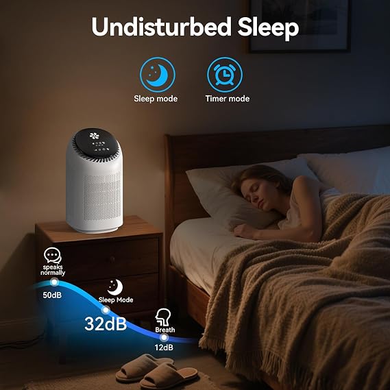 Dehumidifier with Purification Function for Home, Small Dehumidifier for Bedroom with Drain Hose, HEPA Filter & Auto-Off, 32dB Ultra-Quiet Sleep Mode, Ideal for Bedroom, Bathroom, Closet, RV