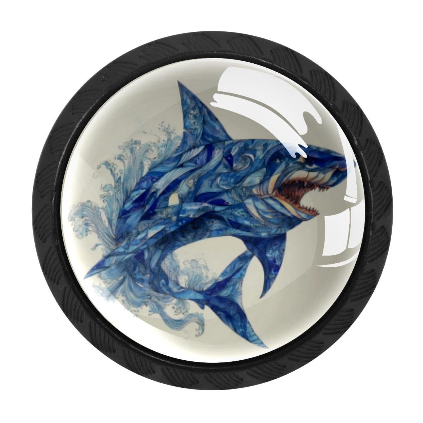 CHENZZZZ 4 Pieces Ocean Shark Blue (2) Kitchen Cabinet Knobs Drawer Knobs Dresser Knobs Black Knobs Drawer Pulls Dresser Drawer Handles Knobs for Dresser Drawers