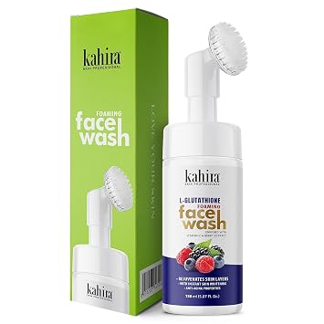 KAHIRA L-Glutathione Foaming Face Wash with Built-in Brush - Enriched with Vitamin C & Berry Extract | Skin Brightening & Anti-Aging Cleanser | Rejuvenates Skin | 150ml