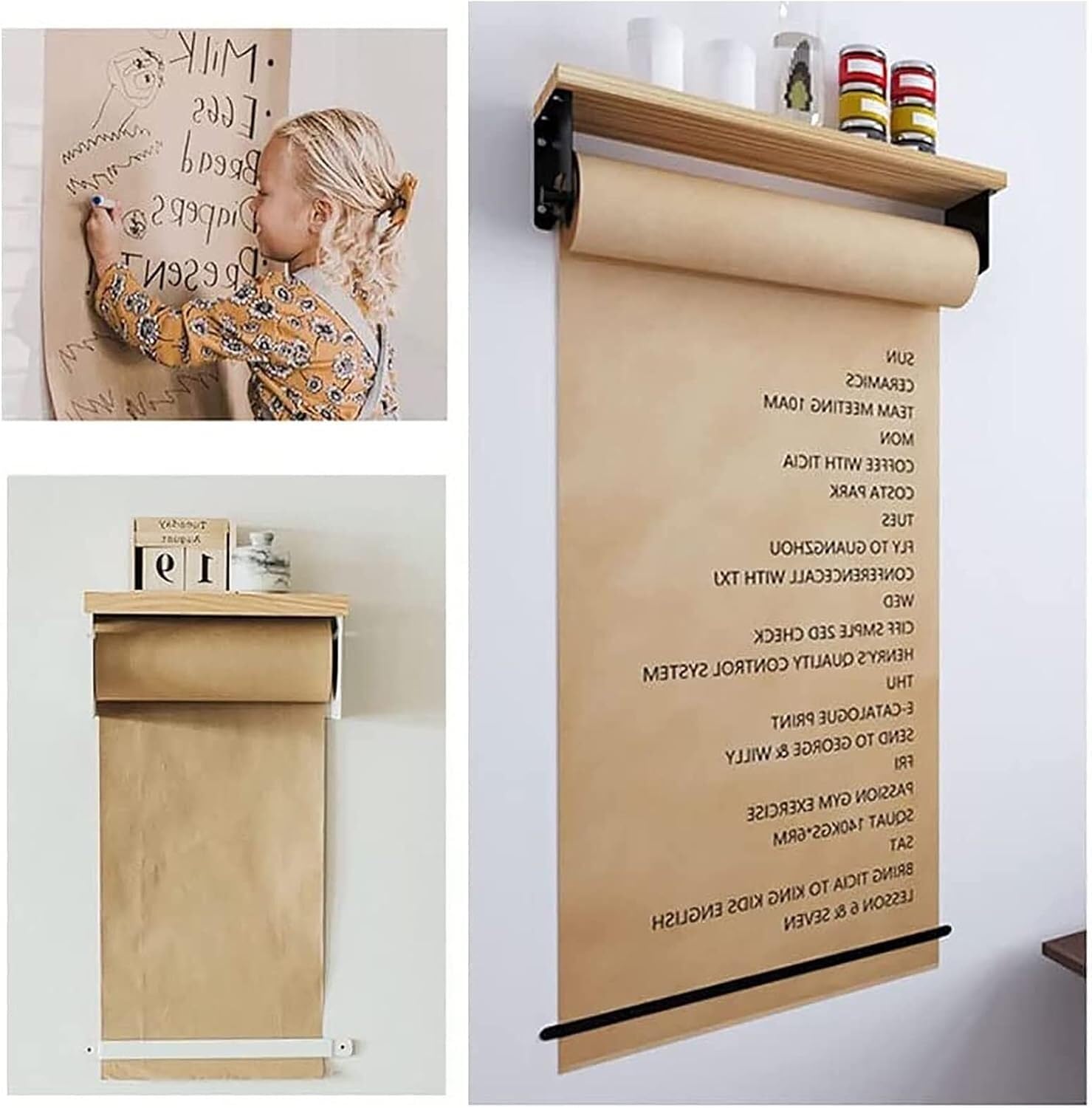Distributeur de rouleaux de papier kraft avec cutter, design mural avec étagère de rangement pour bureau et café pratique