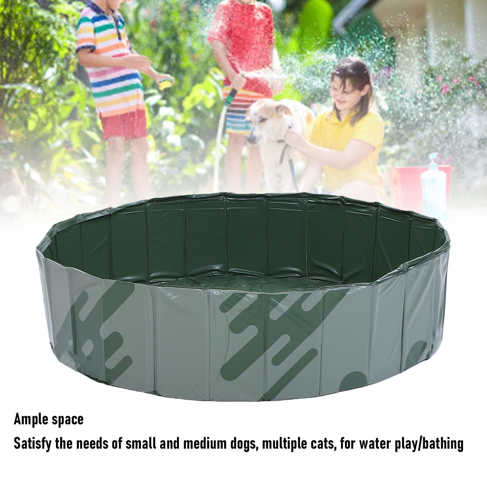 Piscina Pieghevole, Piscina All'aperto in Plastica Non Gonfiabile per Cortile, Vasca da Bagno Portatile Pieghevole per Animali Domestici per Cani, (Avventura nella Natura Selvaggia Verde)