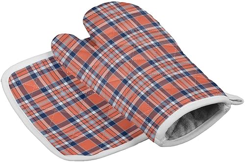 Oven Mitt and Pot Holders Set Geometric Lattice Cabin Plaid Kitchen Oven Gloves and Hot Pads Heat Resistance Oven Mitts Potholder with Non-Slip