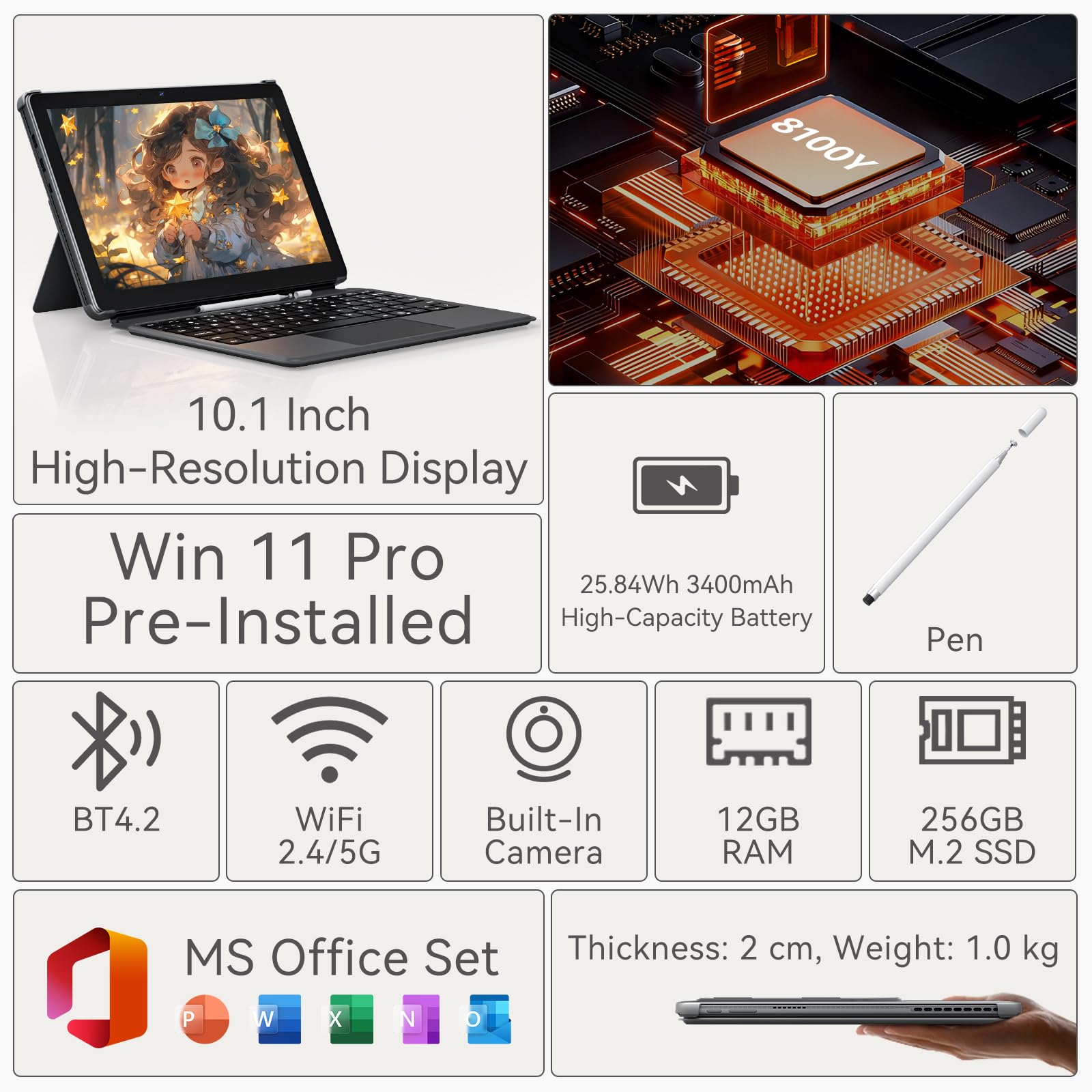 Amazon.co.jp: 2in1 タブレットPC 12GBメモリ 256GB SSD搭載、Core m3