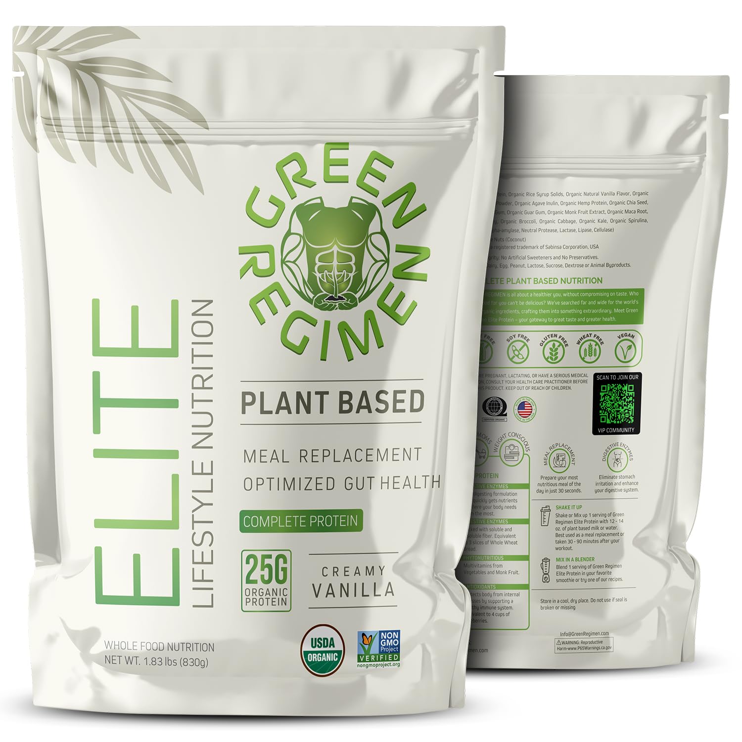Elite Plant-Based Protein Powder - 25g Complete Hemp & Pea Protein, Meal Replacement High-Protein Vegan Shake, NonGMO, Gluten-Free, Dairy-Free, Low Carb - (Vanilla - 1 Month Supply)