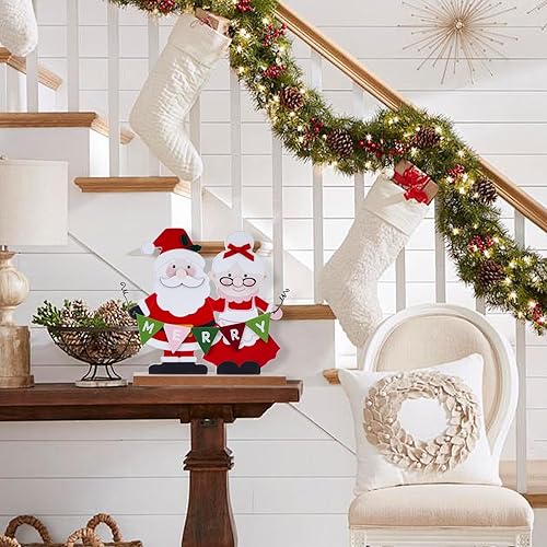 Miniatura 6 de Decoraciones de Navidad para el hogar Papá Noel y Doña Navidad Decoración de madera para interiores Letrero de Feliz Navidad rústico de granja para