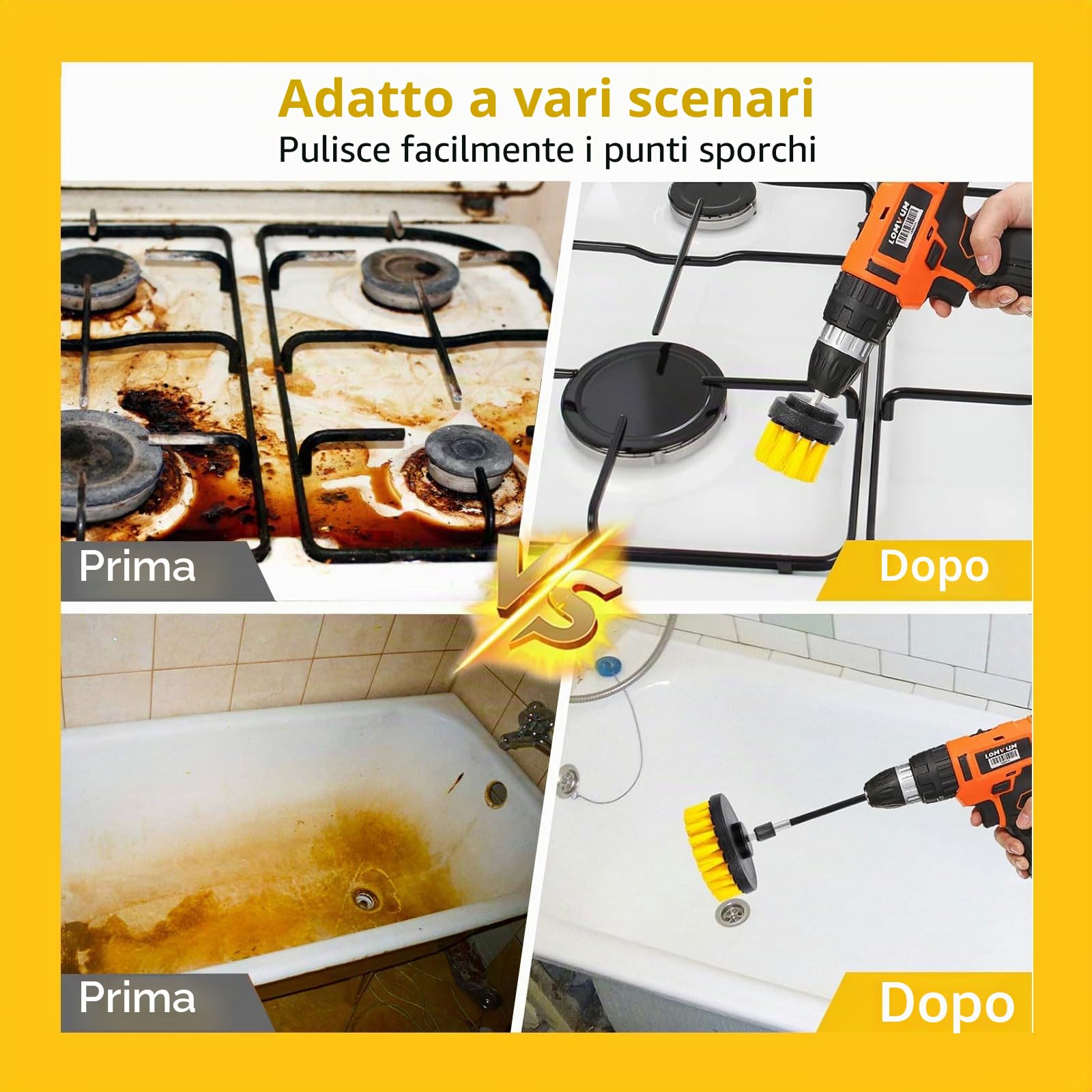 Set di 3 Spazzole per Trapano per Pulizia Universale – Spazzole Trapano in Nylon con Durezza Media, Adatte per Cucina, Auto, Bagno, Piastrelle e Ruote, Kit Pulizia Auto e Doccia