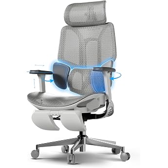 Hbada E3 Air Ergonomic Office Chair with 3-Zone Dynamic Lumbar Support 4D Adjustable Headrest 6D Adjustable Armrests Desk Chair with Footrest E3 Air Grey