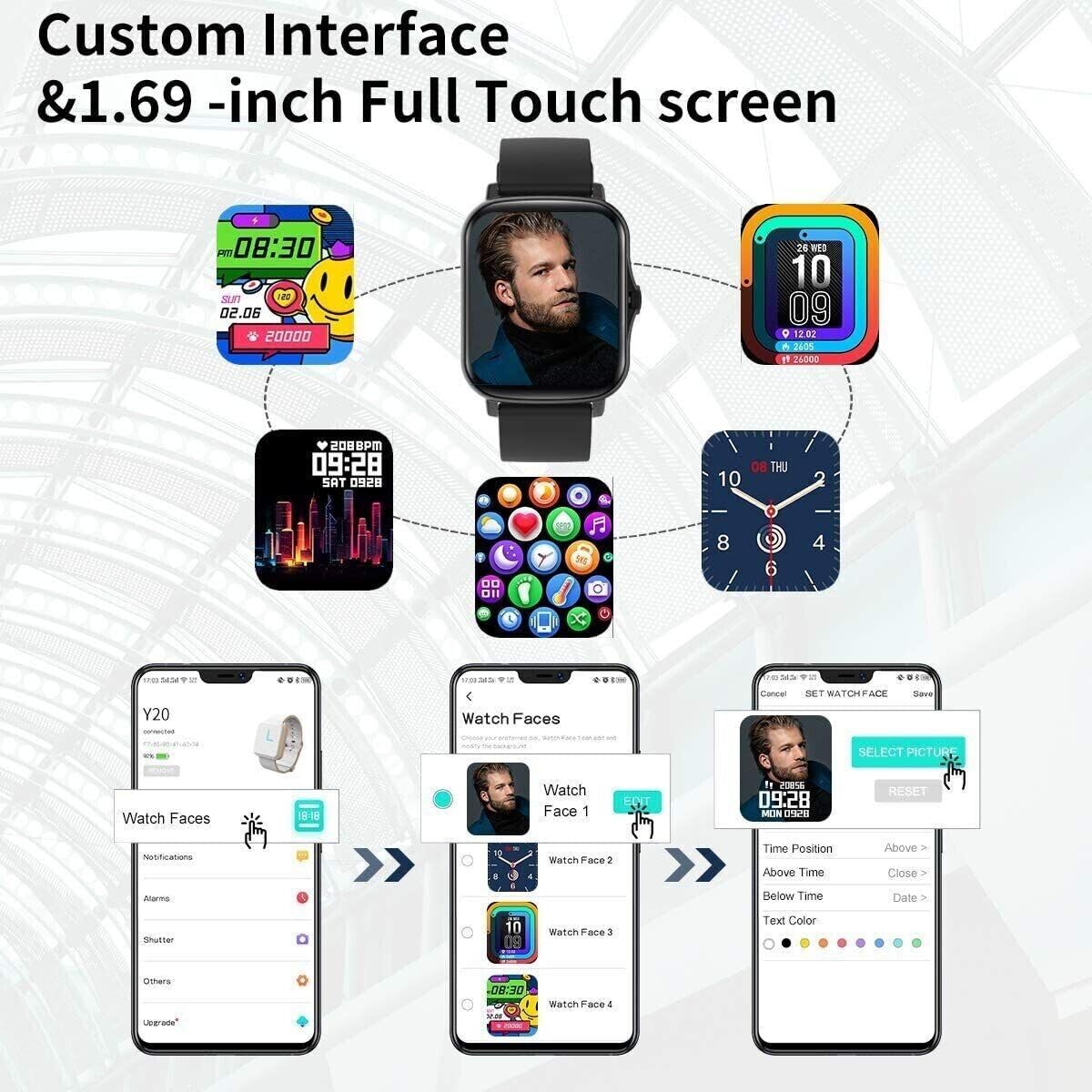 Smartwatch,1.69" HD Orologio Smartwatch Uomo Donna con funzione chiamata, 113+ Sportive Smart Watch Contapassi/Cardiofrequenzimetro/Sonno, Impermeabil IP68 Fitness Tracker per iOS Android (Argento)