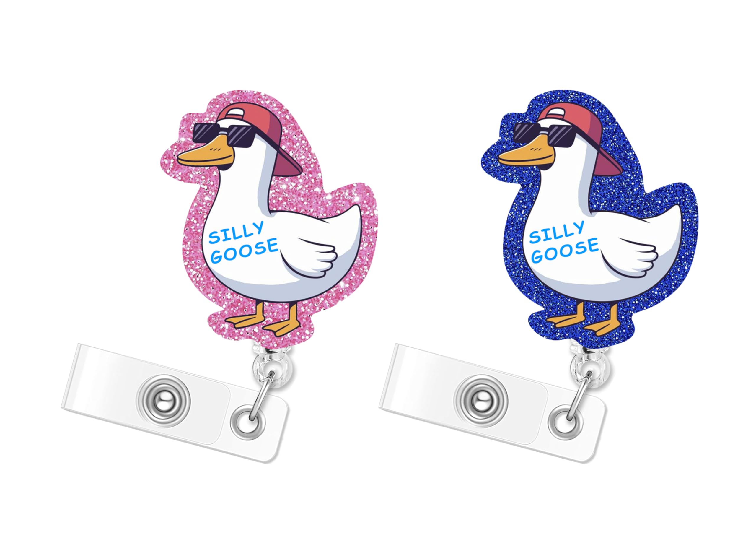 Silly Goose 2pack Badge Reels Retractable Funny Cute Badge Holder with Badge Reel ID Clip Name Tag Card Tag Card Badge Clip Acrylic Accessories Gifts Nurse Student RN LPN Office Worker Teacher — image 1