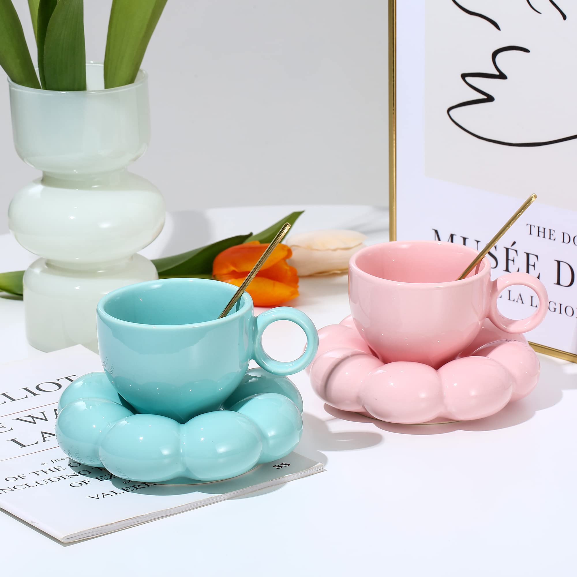 Tasses à Café en Céramique Fait Main Motif Nuage Bleu avec Soucoupe Irrégulière, Ensemble de Tasses à Thé d'Après-Midi 300ml, Idéal Cadeau pour Couple Tasses à Café en Céramique Fait Main Motif Nuage Bleu avec Soucoupe Irrégulière, Ensemble de Tasses à Thé d'Après-Midi 300ml, Idéal Cadeau pour Couple