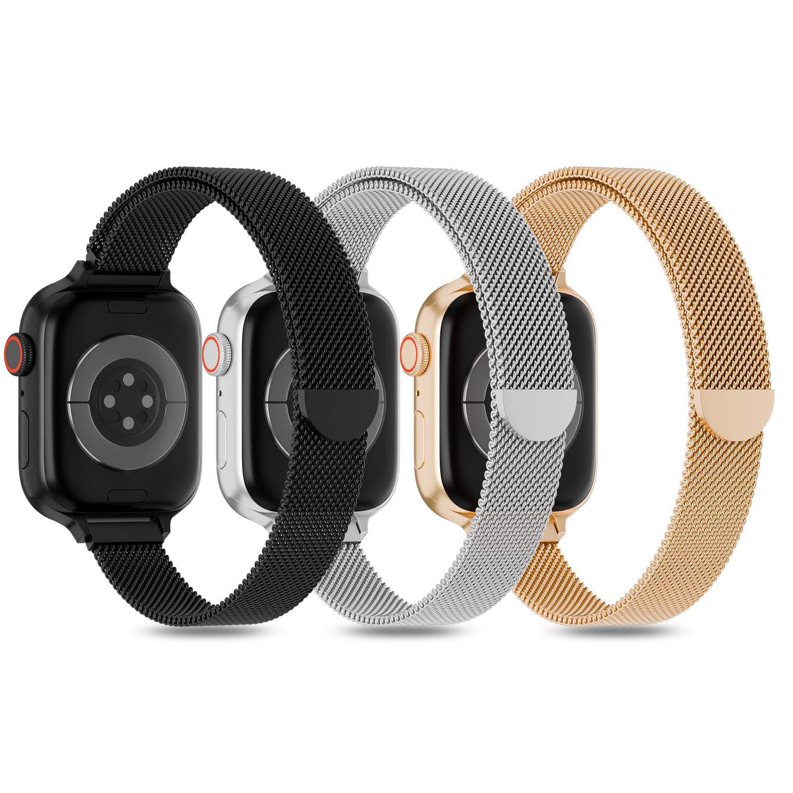 Photo 1 of 3 Pack Slim Metal Loop Compatible with Apple Watch Band 42mm 41mm 40mm 38mm 46mm 45mm 44mm 49mm Women Men, Thin Stainless Steel Magnetic Strap for iWatch Bands Series 11 10 9 8 SE 7 6 5 4 3 Ultra