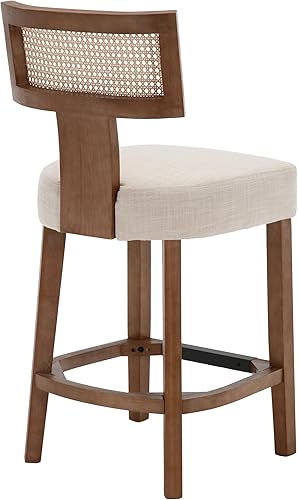 Miniatura 6 de Juego de 2 taburetes de bar de ratán de 26 pulgadas, taburetes de bar de altura de mostrador, taburetes de cocina modernos con respaldo tejido de