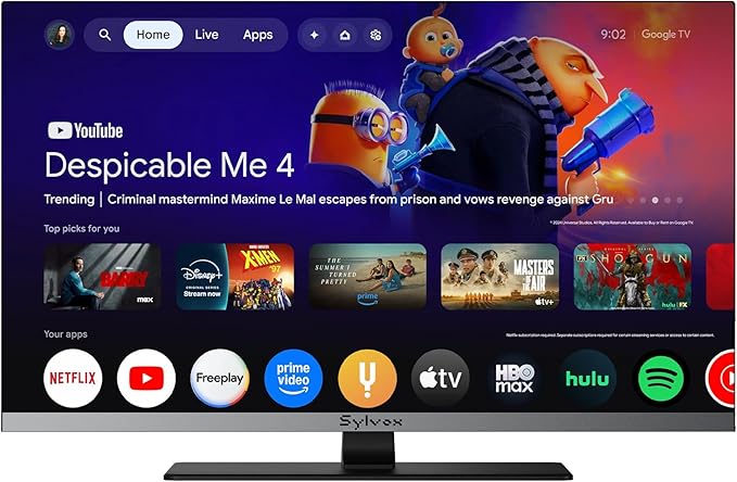 SYLVOX 32'' Smart RV TV, 12V/24V Google TV with Built-in DVD