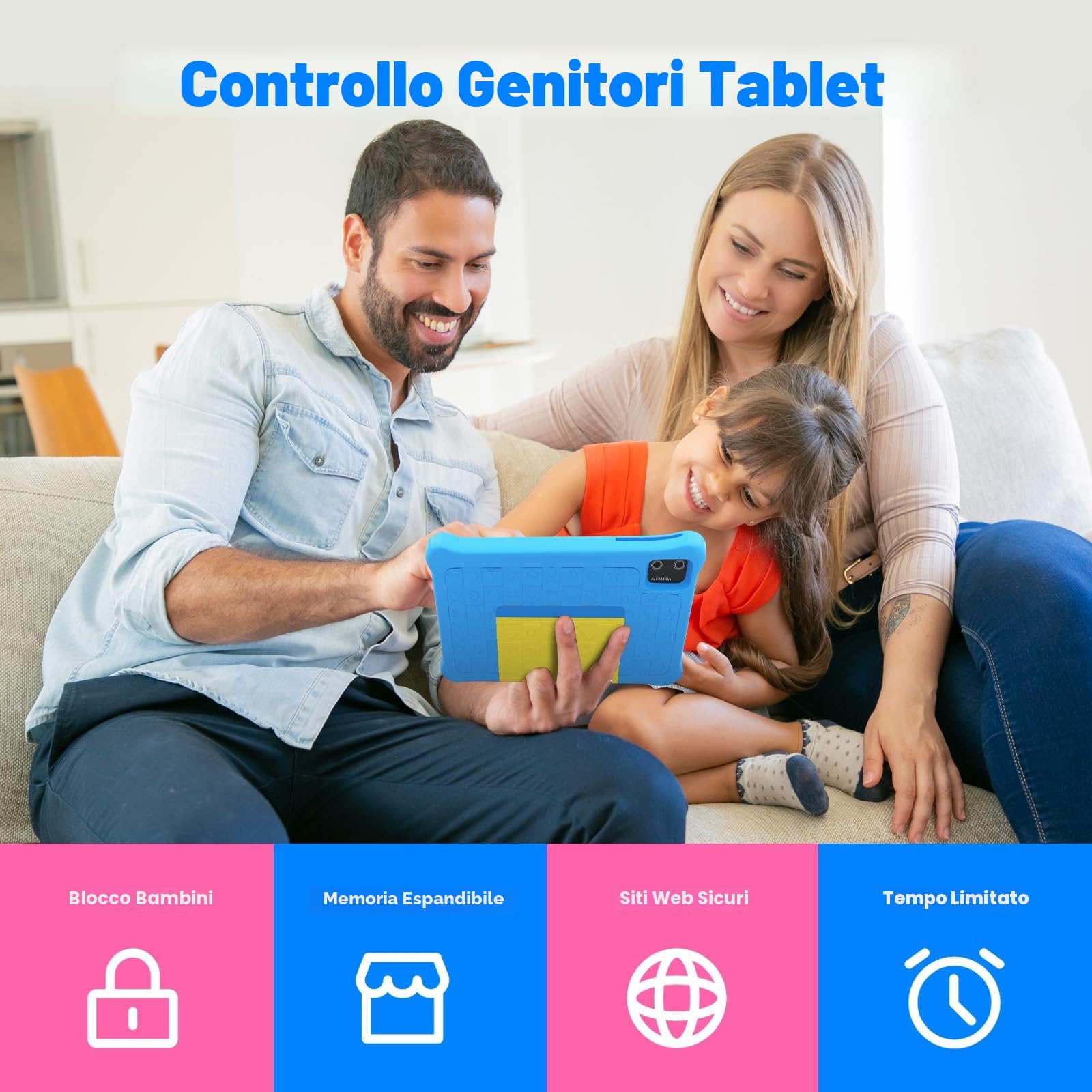 Yicty Tablet Bambini 7 Pollici Andriod 13 Tablet per Bambini Quad Core 5 GB RAM 32 GB ROM 128 GB Estensione Controllo Parentale Tablets Educativo con Custodia Antiurto (Blu)