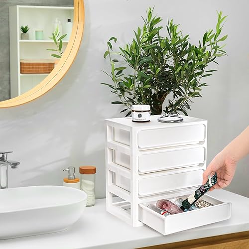 Miniatura 7 de Organizador de escritorio con 4 cajones, unidad de almacenamiento de plástico para escritorio, contenedor pequeño para encimera, maquillaje,
