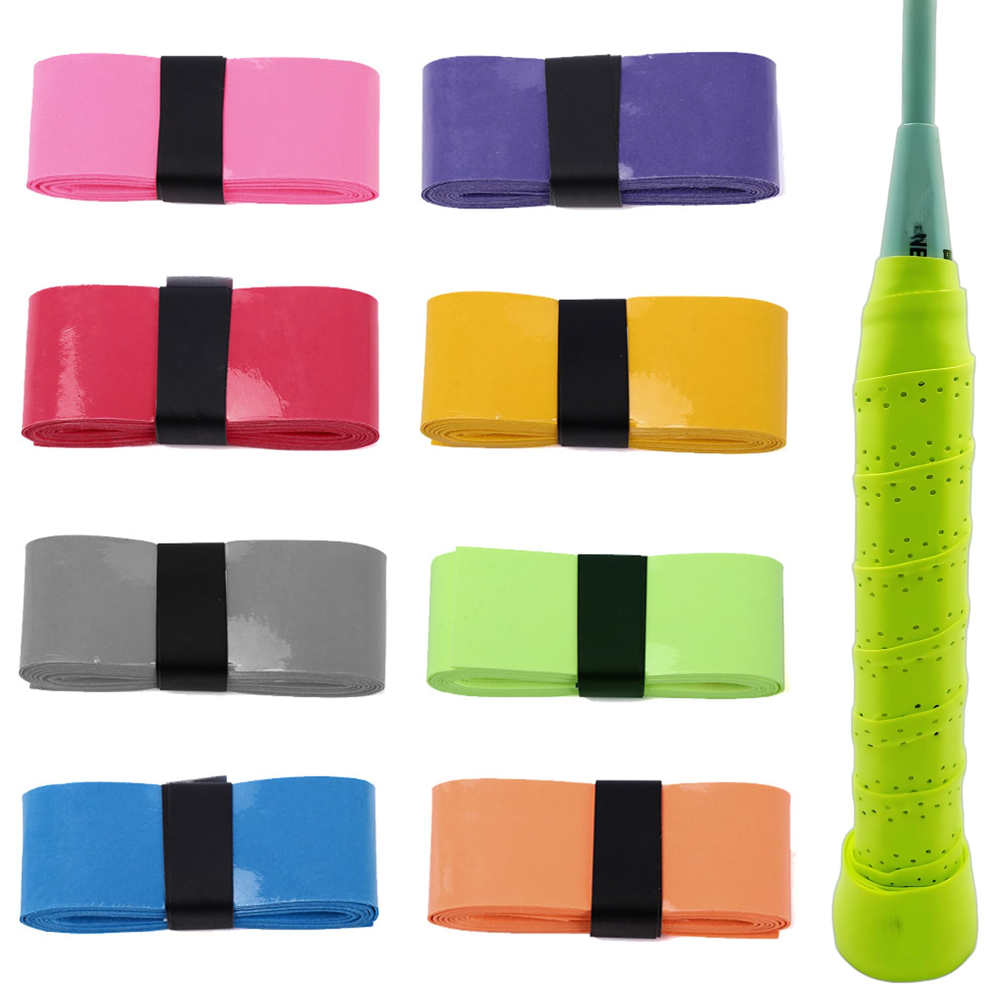 MingFontec 8 Stück Tennis Griffband, Griffband badmintonschläger Selbstklebend Griffband, Anti-Rutsch Griffband für Tennisschläger, Badminton, Squash Schläger