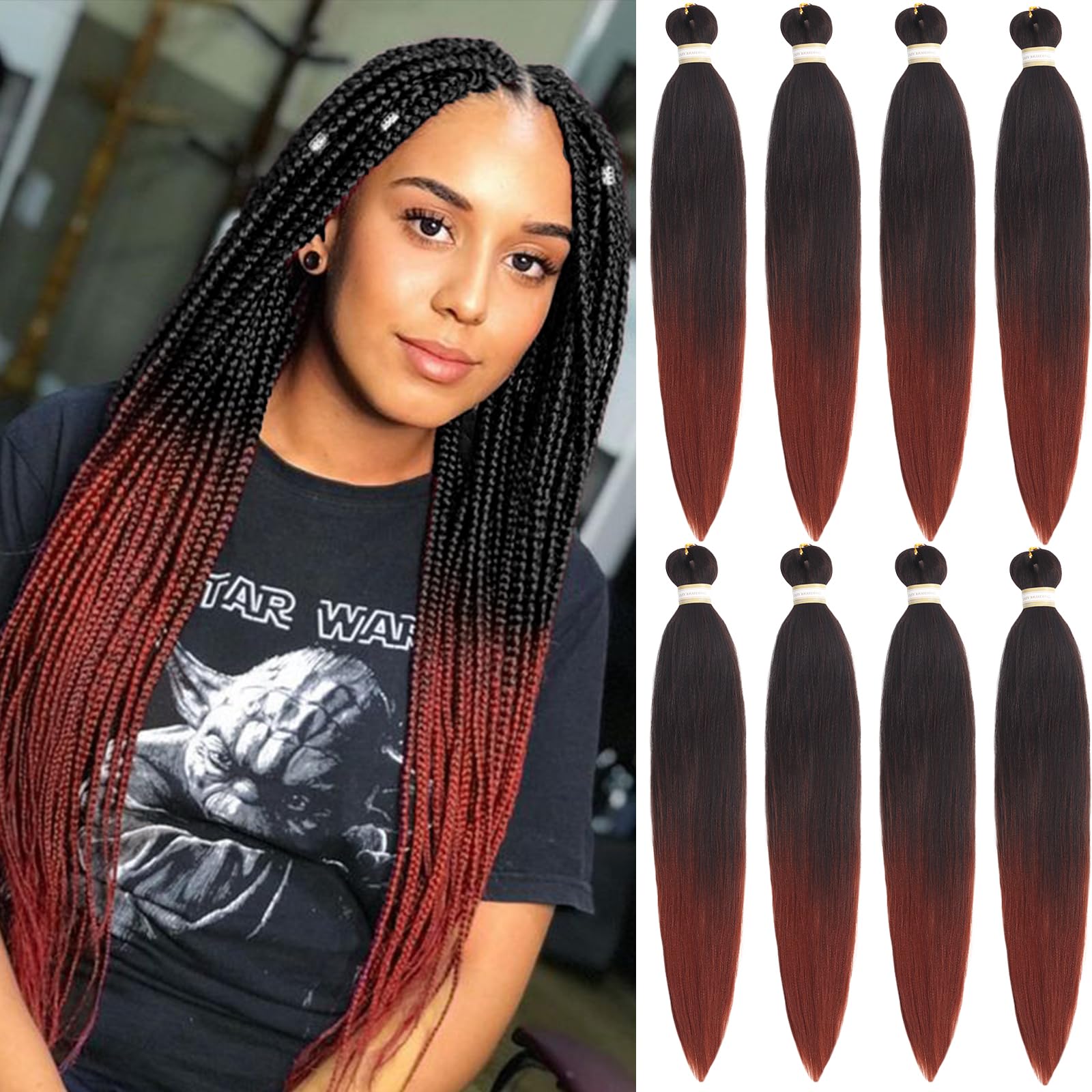 Beyond Beauty Braiding Hair pre stretched, Braids Synthetic Fiber Ombre Yaki Texture, Natural Easy Twist Braids Crochet Hair Hot Water Setting hair