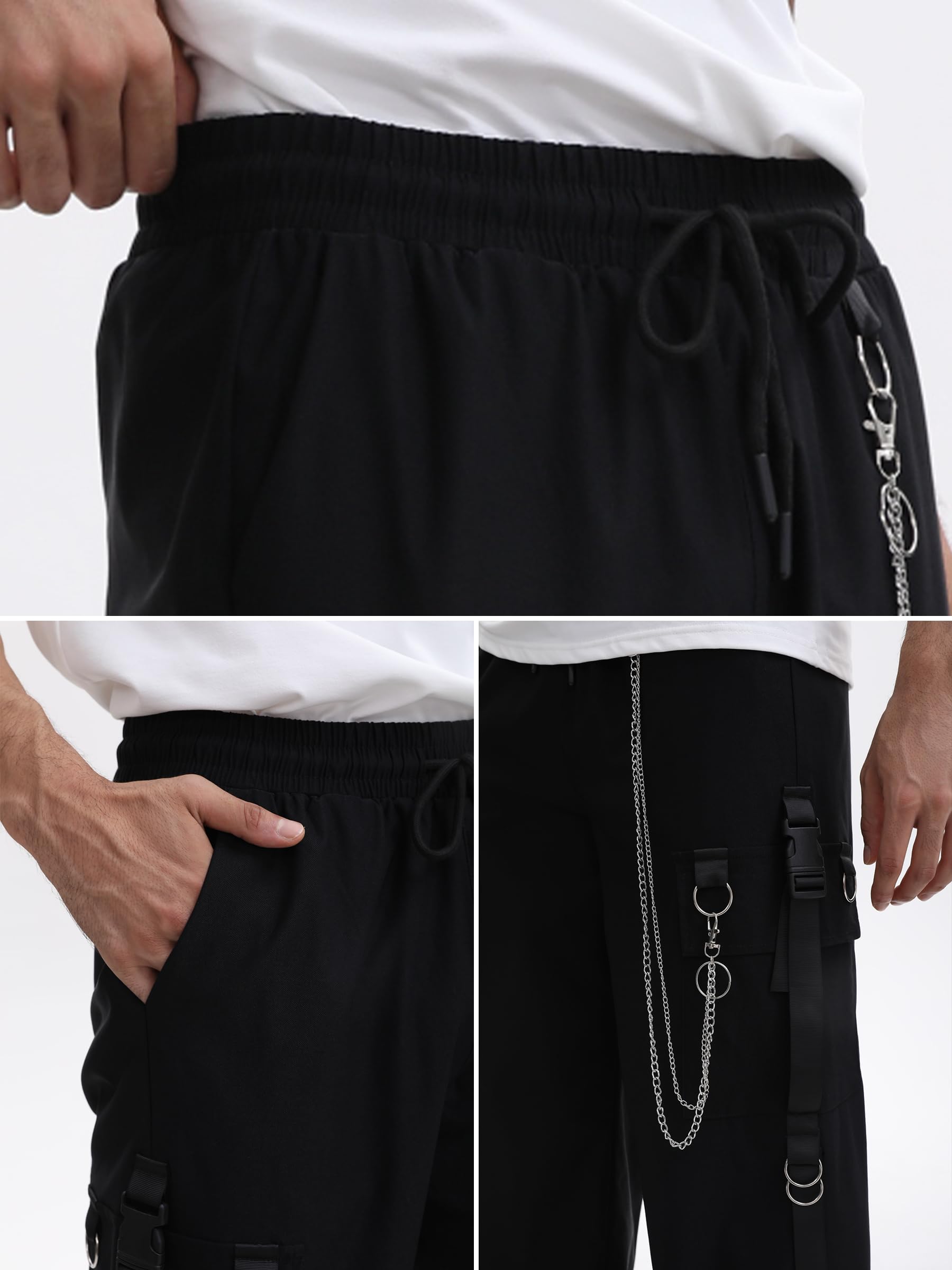 Pantaloni cargo da uomo Techwear Streetwear Gothic Punk Pantaloni Baggy Elastico in vita con coulisse Pantaloni cargo con catena