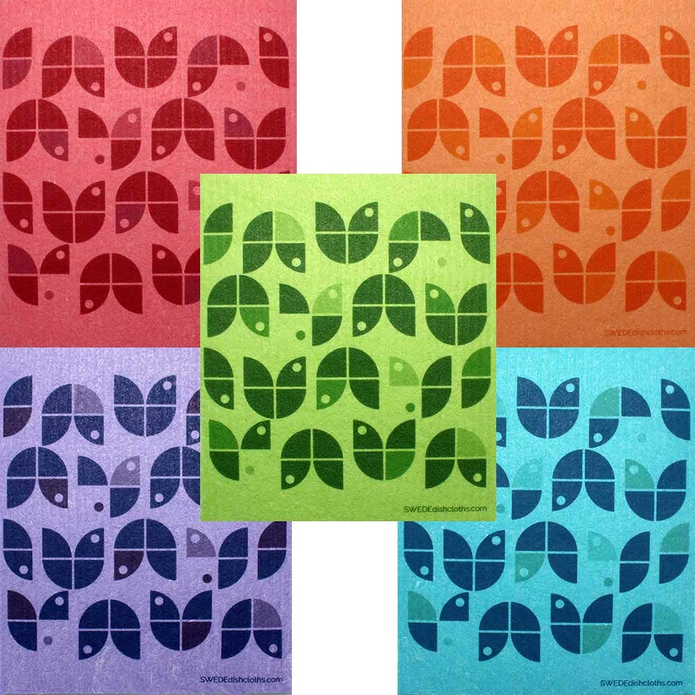 SWEDEdishcloths - Cellulose Sponge Dish Towels - Mixed Set of 5 One of Each Design Mixed Geometric Flowers