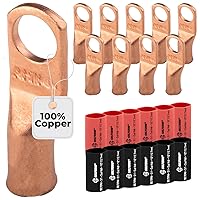 Vista 372 de SELTERM - 2 terminales de anillo resistentes para cable de batería, calibre 4 AWG, pernos de 3/8 pulgadas, terminales de calibre 4, ojales de cobre