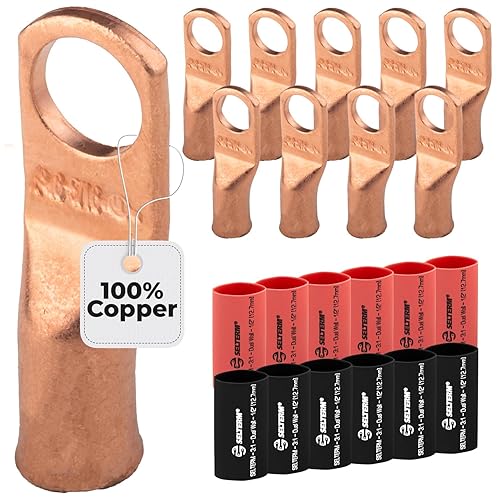 Miniatura 372 de SELTERM - 2 terminales de anillo resistentes para cable de batería, calibre 4 AWG, pernos de 3/8 pulgadas, terminales de calibre 4, ojales de cobre