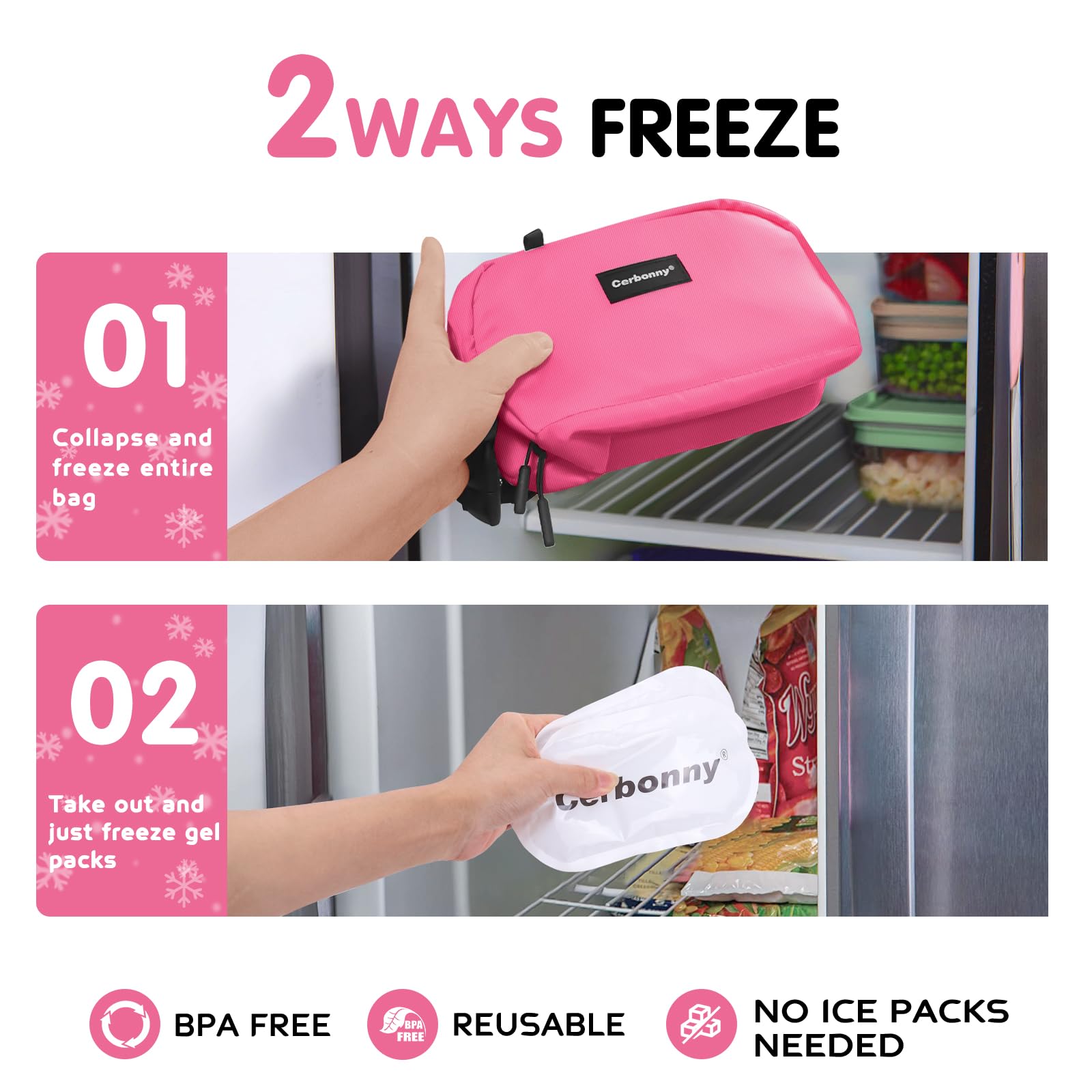 Cerbonny Small Cooler Bag Freezable Lunch Bag for Work School Travel,Small Insulated Bag for Kids/Adults,Freezer Lunch Bags,Mini Lunch Bag Fit for Yogurt,Suit for 3+(Rose red) - Image 2