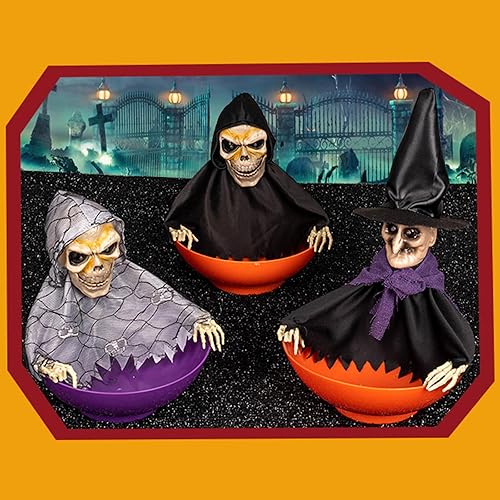 Miniatura 9 de CHBC Titular animado del caramelo del caramelo del cuenco del caramelo de Halloween con el cráneo gritando y el sensor de movimiento para el truco o