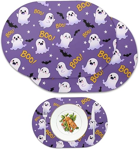 Miniatura 63 de Pumpkin Placemats Set of 4 Ghost Non Slip Washable Heat Resistant Place Mats 12x18 Inch Round Tablemats for Dining Kitchen Party Daily Table Decor
