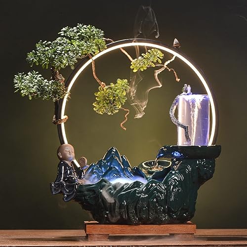 Miniatura 6 de Fuente de agua de escritorio para mesa, fuente de mesa con luces LED e incienso de reflujo, creativo, vórtice circulante, decoración de escritorio,