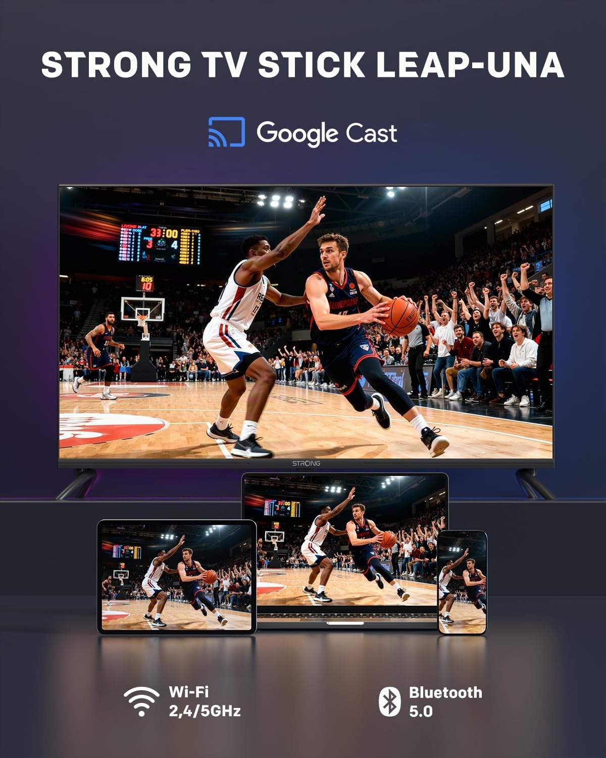 STRONG Leap-UNA Stick Streaming Android TV, Wi-Fi, Chromecast Integrato, TV Box Android 11, Assistente Google, HDR10+, Google Play, Netflix, YouTube