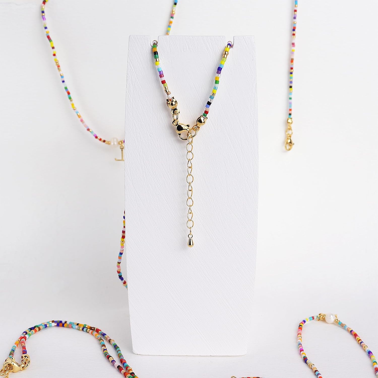 Colorful Pearl Beaded Initial Choker Necklaces for Women, Boho Handmade Personalized Seed Beads Letter Name Necklace Beach Surfer Bohemian Jewelry Gift - Image 4